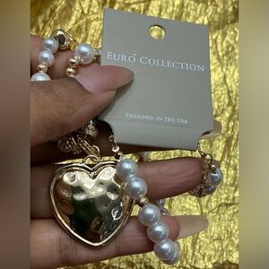 Euro Collection Gold Heart Pendant Pearl Necklace